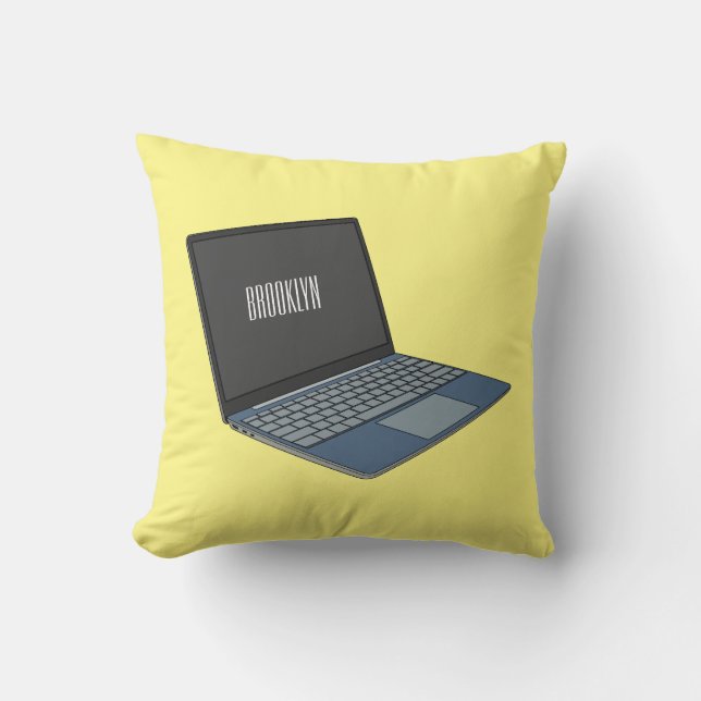Laptop cartoon illustration  throw pillow (Front)