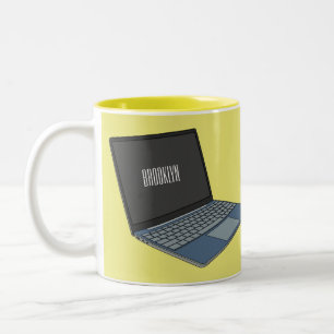 Laptop cartoon illustration Two-Tone coffee mug