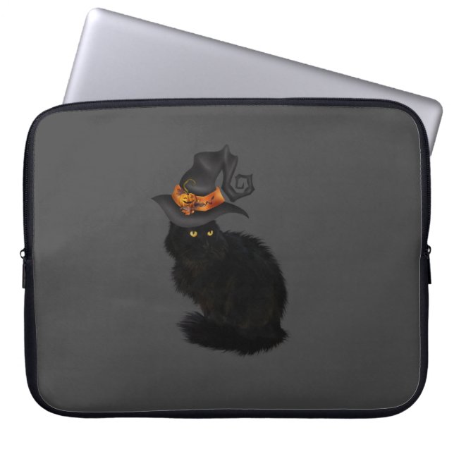 Laptop Case with Black Halloween Cat Design (Front)