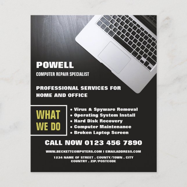 Laptop, Computer Repair Specialist Advertising Flyer (Front)