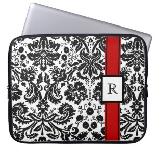Laptop Custom Monogram Red Black Floral Damask Sleeve