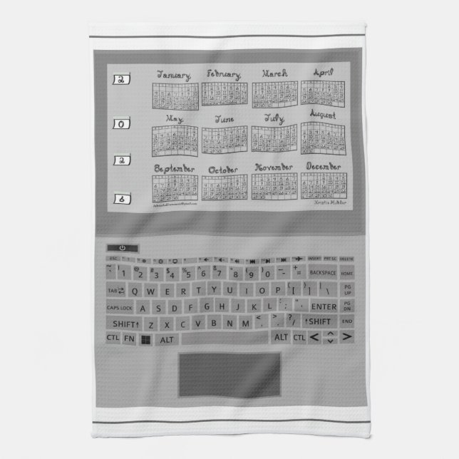 Laptop Keys 2026 Calendar Sewing Fabric Font Tea Kitchen Towel (Vertical)