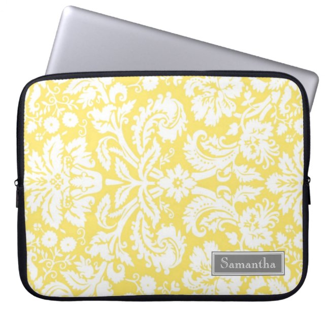 Laptop Lemon Damask Custom Name Sleeve (Front)