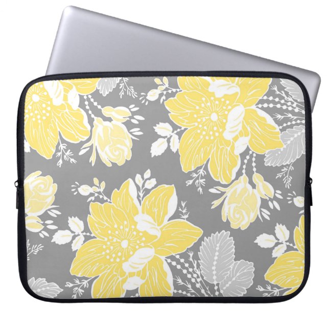 Laptop Lemon Grey Floral Pattern Laptop Sleeve (Front)