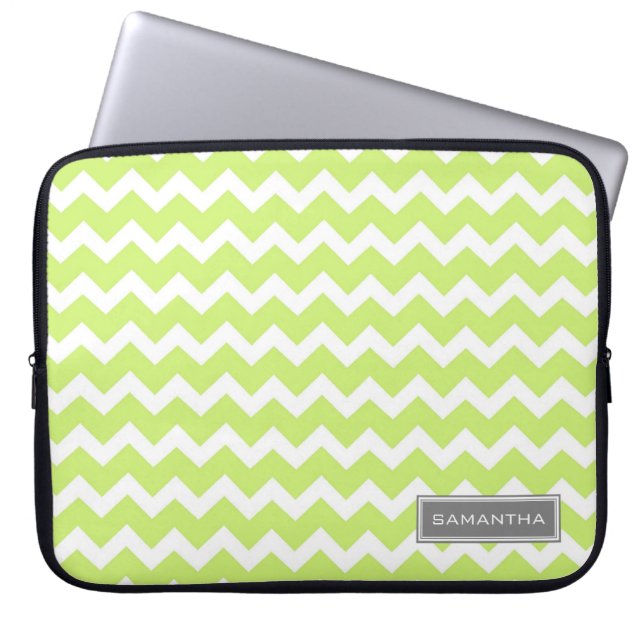 Laptop Lime Chevron Custom Name Sleeve (Front)