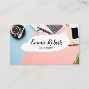Laptop Pink Woman Work Data Entry Business Card