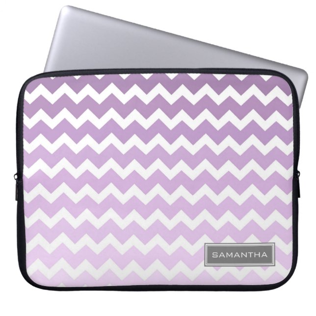 Laptop Purple Ombre Chevron Custom Name Laptop Sleeve (Front)