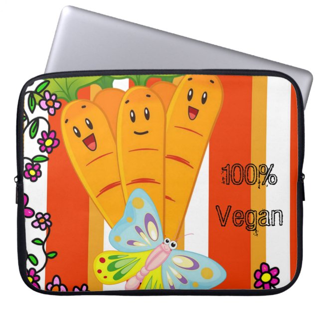 Laptop Sleeve Carrots Floral 100% Vegan Stripe (Front)