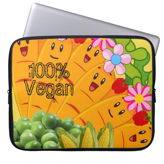 Laptop Sleeve Carrots Peas, 100% Vegan (Front)