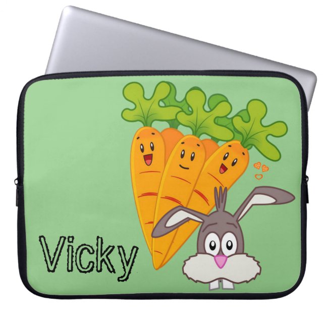 Laptop Sleeve Carrots Rabbit Green (Front)