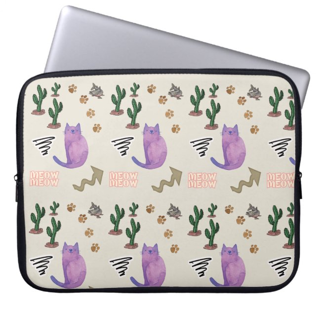 Laptop Sleeve Cat Fish Cactus Meow Paws (Front)