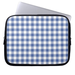 Laptop Sleeve, Dark Blue and White Check Gingham Laptop Sleeve