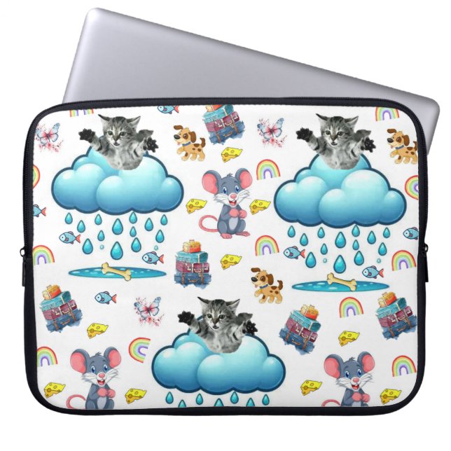 Laptop Sleeve Dog Cat Mouse Rainbow Fish Bones  (Front)