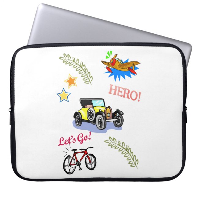 Laptop Sleeve Hero Bicycle Car Airplane  (Front)