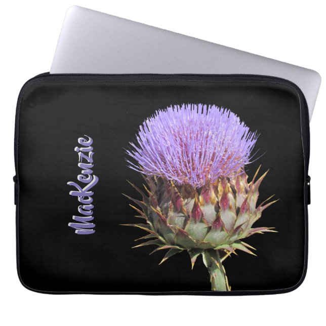 Laptop Sleeve - Purple Thistle with Name (Front)