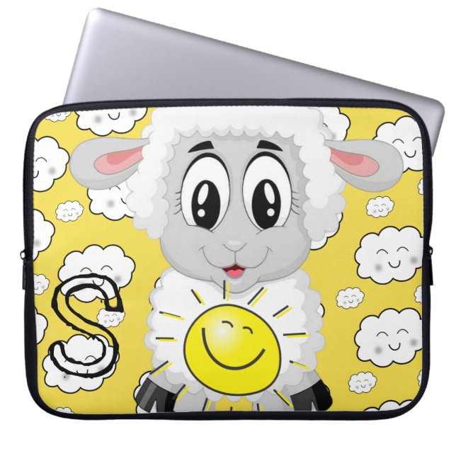 Laptop Sleeve Sheep Sun Clouds Yellow (Front)