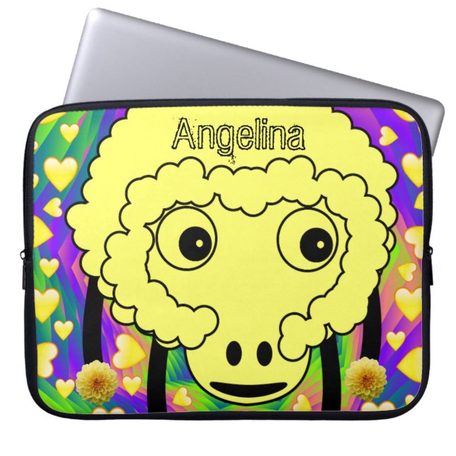 Laptop Sleeve Sheep Yellow Hearts (Front)