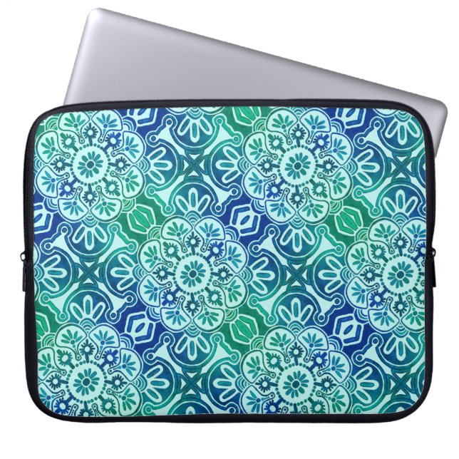 Laptop Sleeve Tribal blue green (Front)
