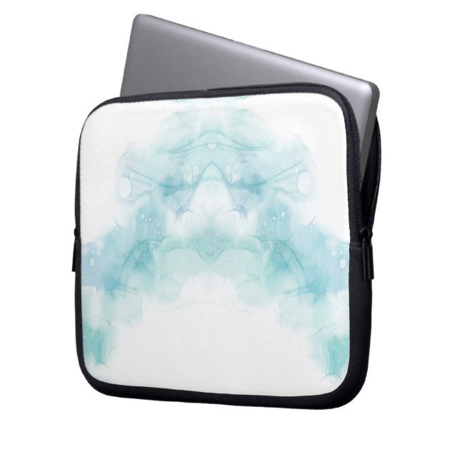 Laptop sleeve with abstract teal and white  (Front Left)