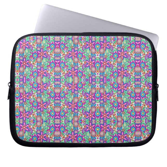 Laptop sleeve with vibrant, symmetrical pattern  (Front)