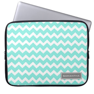 Laptop Teal Chevron Custom Name Sleeve