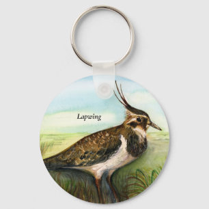 Lapwing Bird Watercolor Artwork Button Key Ring