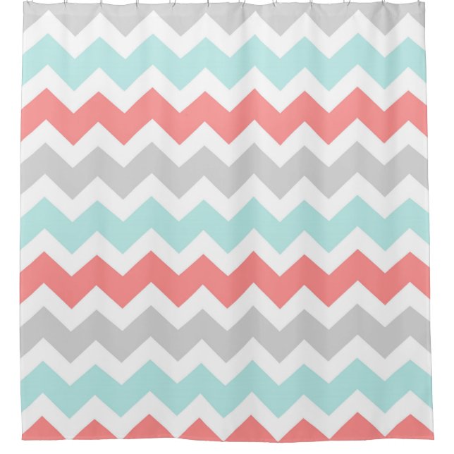 L'Aqua de corail Chevron gris barre le rideau en (Devant)