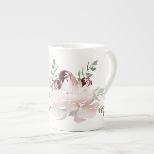 L'aquarelle de Rose et de Peony Bone China Mug (Devant droit)
