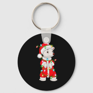 Lar Bear Christmas Lights Santa Costume Cute Anima Keychain
