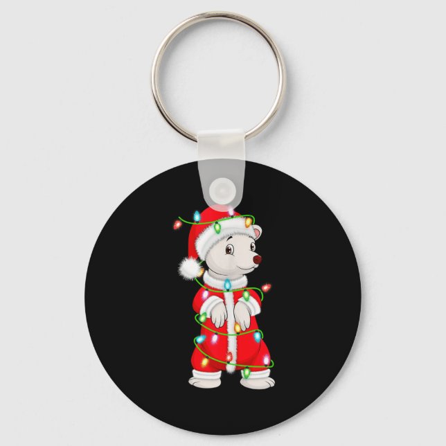 Lar Bear Christmas Lights Santa Costume Cute Anima Keychain (Front)