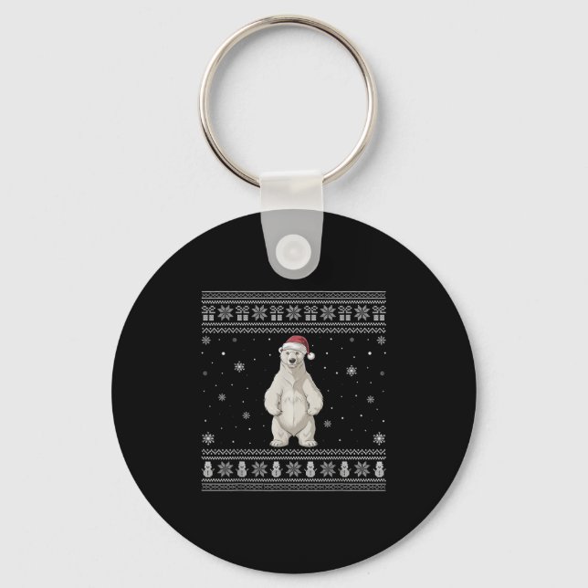 Lar Bear Lovers Men Women Santa Ugly Xmas Sweater  Keychain (Front)