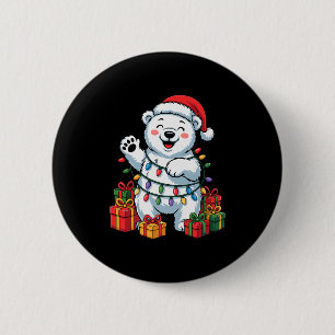 Lar Bear Santa Hat Animals Lovers Ugly Christmas P 2 Inch Round Button