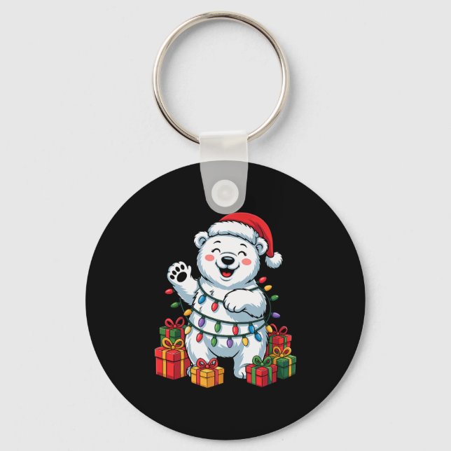Lar Bear Santa Hat Animals Lovers Ugly Christmas P Keychain (Front)