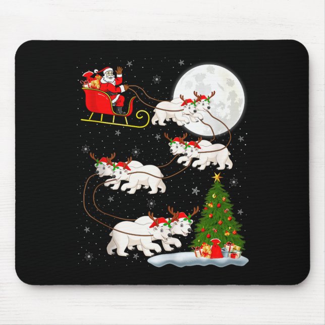 Lar Bear Santa Sleigh Flying Funny Magical Christm Mouse Pad (Front)