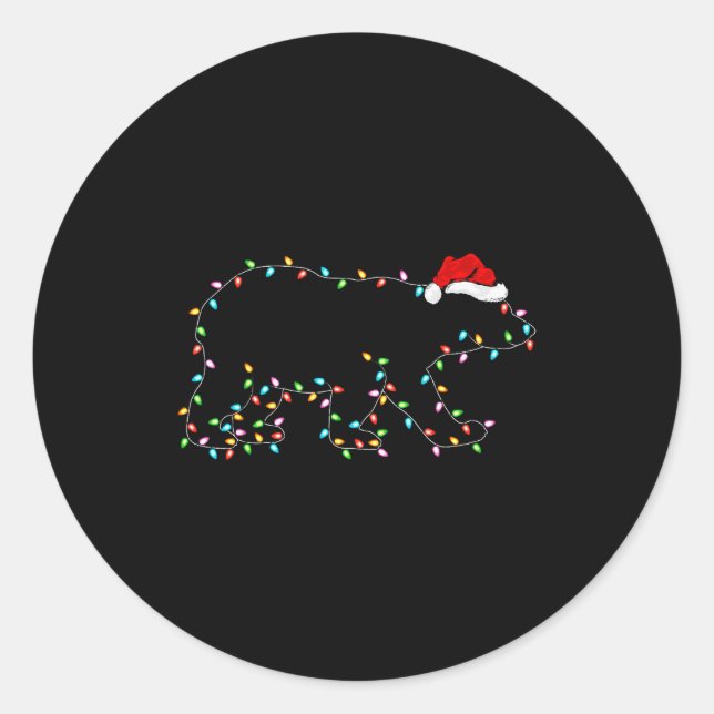 Lar Bear Xmas Lighting Santa Hat Lar Bear Christma Classic Round Sticker (Front)