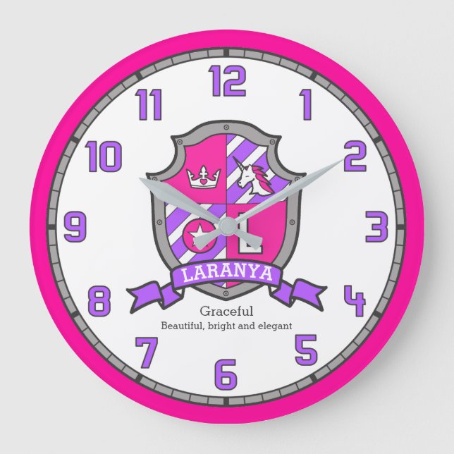 Laranya letter name meaning unicorn crest large clock (Front)