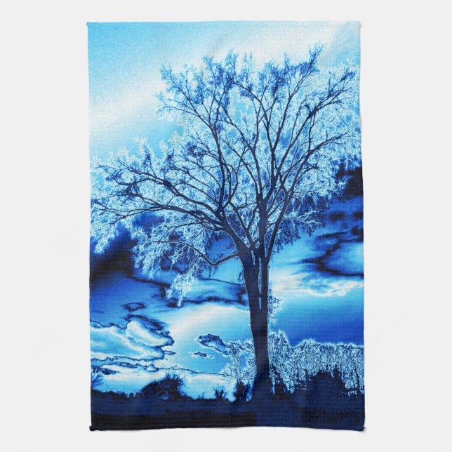 L'arbre en bleu glace serviette de cuisine (Vertical)