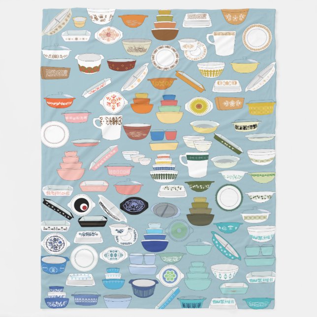 Large 100 pieces of Vintage Pyrex Fleece Blanket (Front)