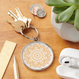 Large (2") Mandala Patterned Premium Round  Keychain