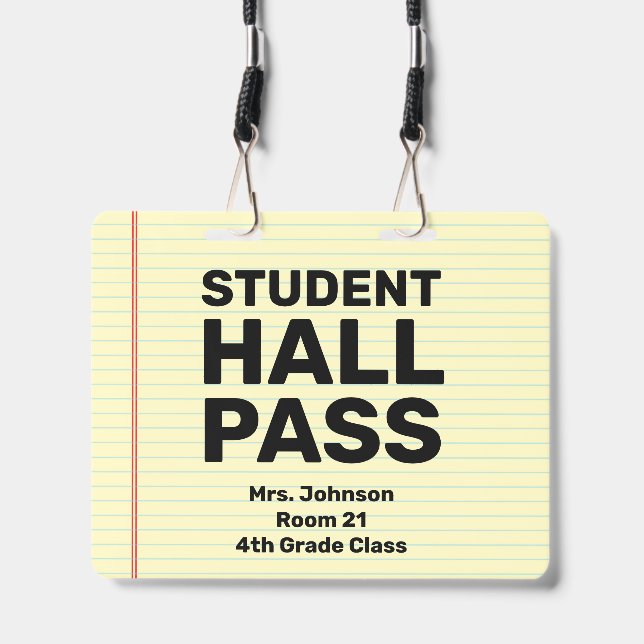 Large 4x5 Student Hall Pass Lanyard Badge (Front with Lanyard)