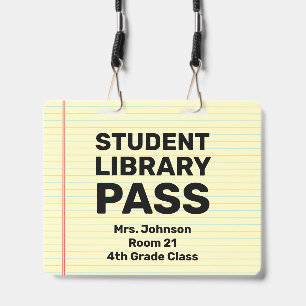 Large 4x5 Student Library Pass Classroom Lanyard Badge