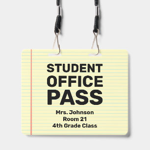 Large 4x5 Student Office Pass Classroom Lanyard Badge