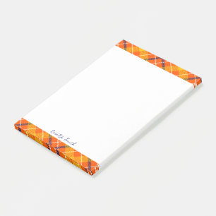 Large 4x6 Custom Fall Orange Gingham Plaid Pattern Post-it Notes