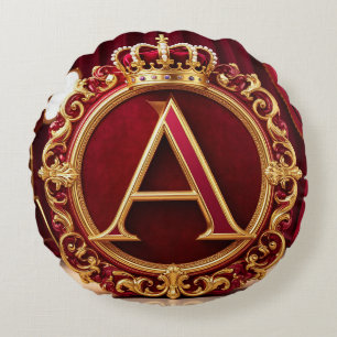 Large A Monogram on Red Velvet Round Pillow