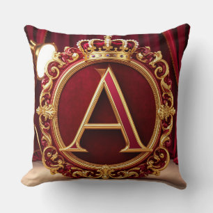 Large A Monogram on Red Velvet Throw Pillow