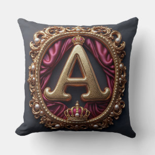 Large A Monogram on Red Velvet Throw Pillow