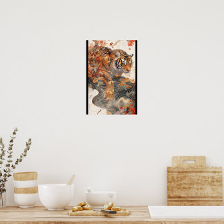 [Large] A tiger wrapped in autumn leaves and gold  Poster