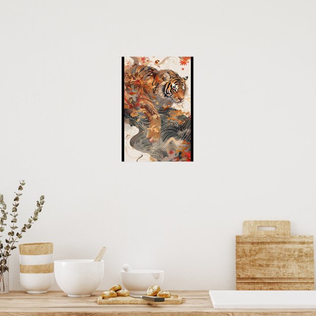 [Large] A tiger wrapped in autumn leaves and gold  Poster (Kitchen)