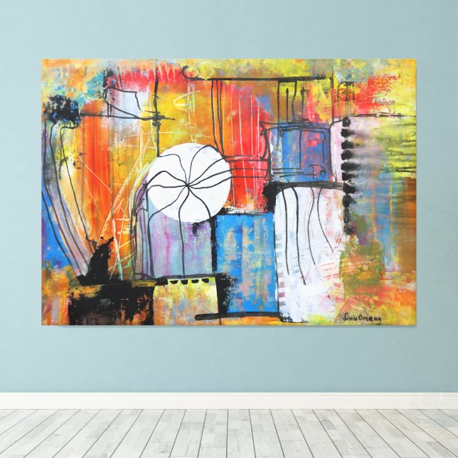 Large Abstract Acrylic Painting Canvas Print (Insitu(Wood Floor))