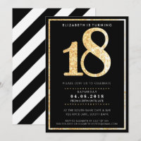LARGE AGE NUMBER INVITE modern 18 gold glitter